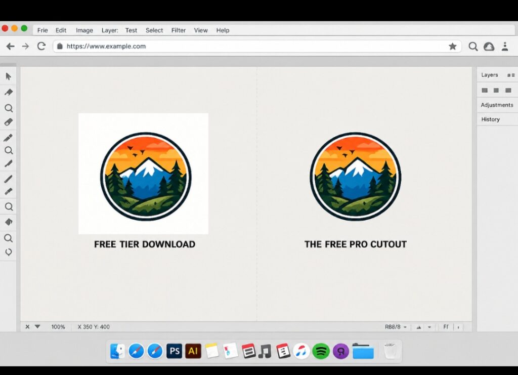 A side-by-side of my computer workspace screenshot comparing a Canva image download containing an ugly solid white background with a clean background-removed transparent cutout
