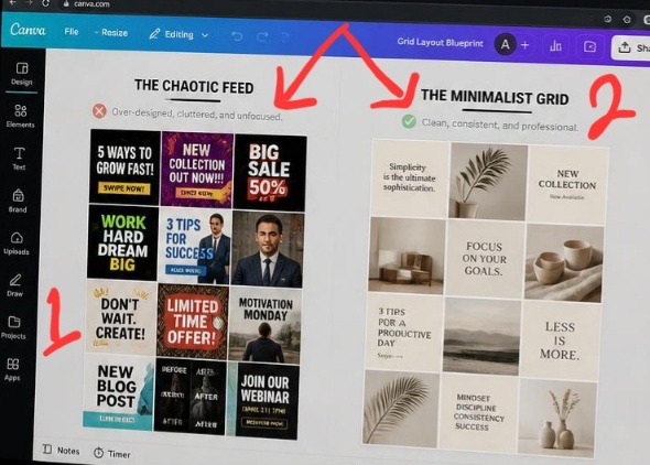 5 Minimalist Instagram Layouts I Use to Keep My Feed Clean side-by-side grid design comparison template inside my workspace