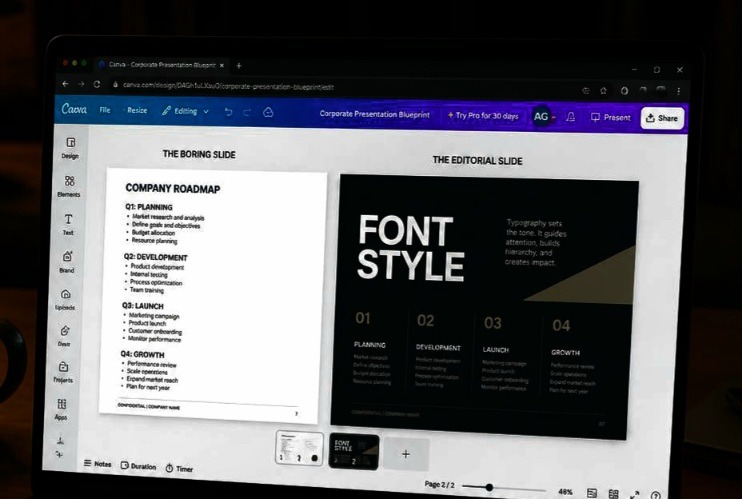 Personal photo showing How I Style Professional Fonts so Corporate Slides Aren't Boring In 2026 on a laptop screen from a first-person perspective