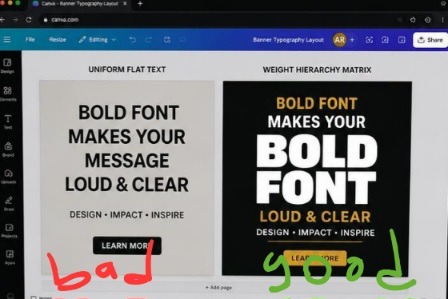 How I Mix Bold Headlines and Minimal Fonts for Website Banners side-by-side headline weight hierarchy comparison inside workspace